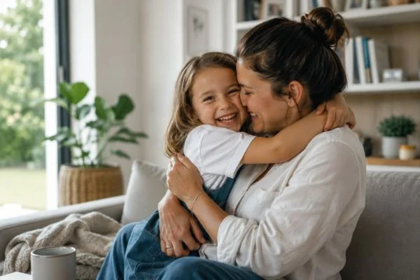 happy child with parent after parenting plans Corby